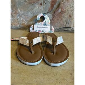 Tommy Bahama Women's Flip Flop Sandals Size 9 Tan Cream Tropical Palm Leaf